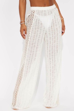 White Fashion Nova Aegean Sea Crochet Cover Up Women Pants USA | 403698FTU