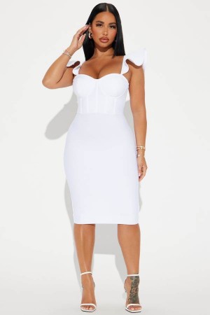 White Fashion Nova Alani Bandage Midi Women Dress USA | 716902HEP