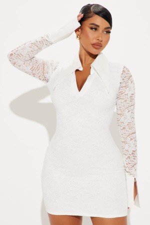 White Fashion Nova Alice Lace Collar Mini Women Dress USA | 149728QFC