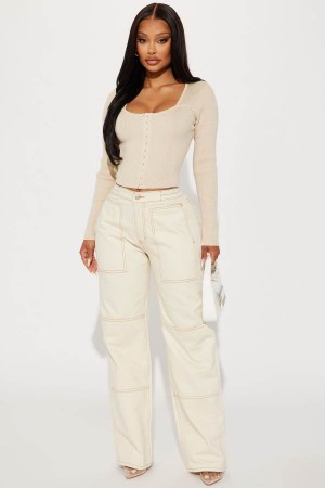 White Fashion Nova At First Glance Easy Waist Straight Leg Women Jeans USA | 295708IQS