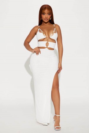 White Fashion Nova Aubrielle Mesh Maxi Women Dress USA | 954016KTQ