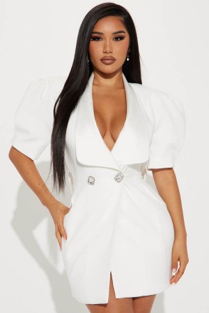 White Fashion Nova Audrey Blazer Mini Women Dress USA | 850172DLH