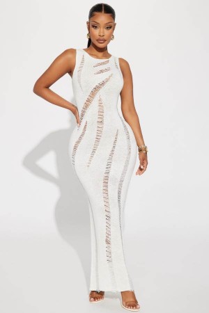 White Fashion Nova Avery Crochet Maxi Women Dress USA | 936284AGF