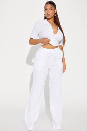 White Fashion Nova Been There Pant Set Women Pants USA | 420573DGI