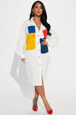 White Fashion Nova Big Decisions Midi Shirt Women Dress USA | 987415JUL