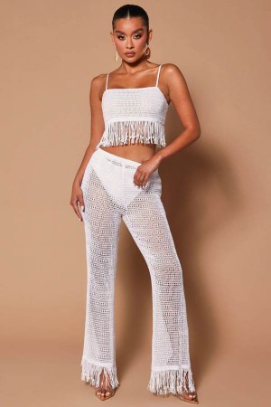 White Fashion Nova Bohemian Dreams Crochet Women Pants USA | 205813INO