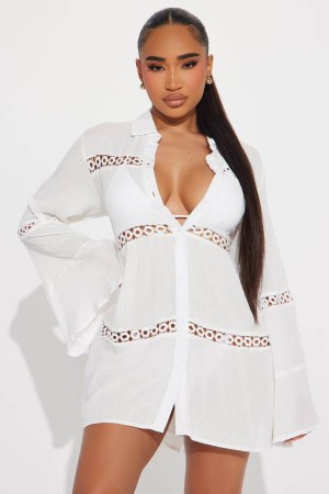 White Fashion Nova Breezy Paradise Linen Circle Cover Up Shirt Women Dress USA | 271903WYJ