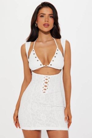 White Fashion Nova Brielle Lace Micro Mini Women Dress USA | 084192TUL