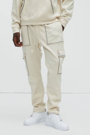 White Fashion Nova Casual Contrast Stitch Men Sweatpants USA | 956403LQE