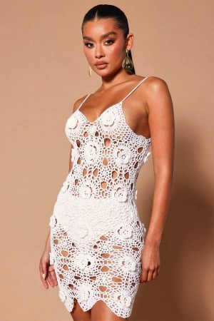 White Fashion Nova Celine Crochet Mini Women Dress USA | 659430OAG