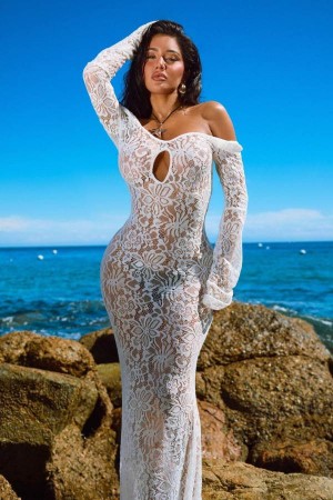 White Fashion Nova Cherie Lace Maxi Women Dress USA | 918643MAW