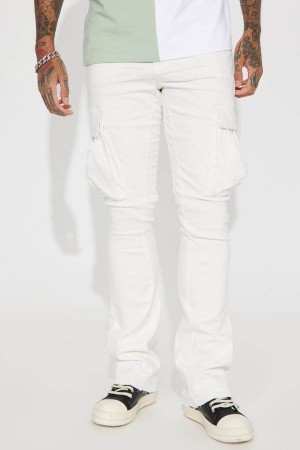 White Fashion Nova Commando Cargo Twill Flared Men Pants USA | 694783RLG