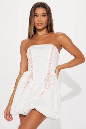 White Fashion Nova Coquette Dreams Bubble Mini Women Dress USA | 064325VNI