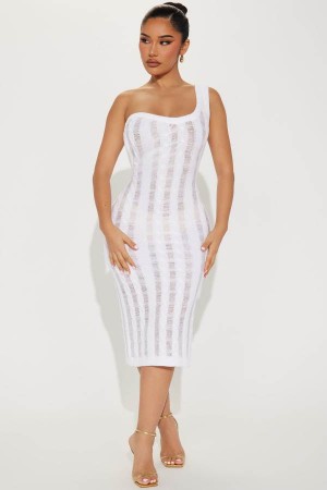 White Fashion Nova Curated Care Midi Women Dress USA | 021659KAB