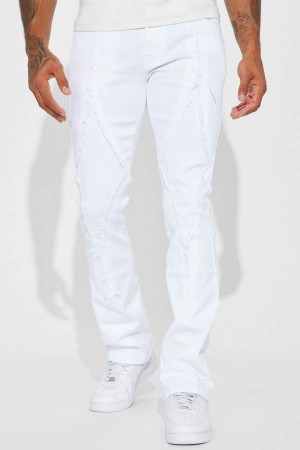 White Fashion Nova Diamond Fray Stacked Skinny Flared Men Pants USA | 690372POF