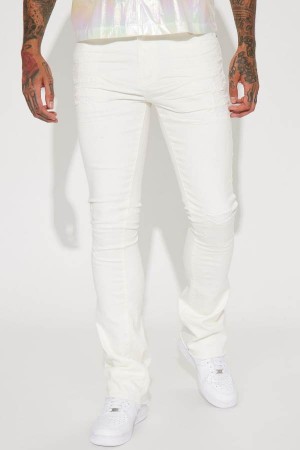 White Fashion Nova Do You Mind Stacked Skinny Flare Men Jeans USA | 146857YCP