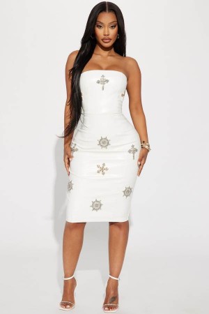 White Fashion Nova Dolce Midi Women Dress USA | 963124MED