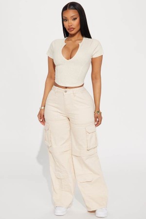 White Fashion Nova Don't Bother Wide Leg Cargo Women Pants USA | 857369FMQ