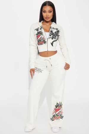 White Fashion Nova Ed Hardy Dragon Heart Women Pants USA | 249138DUZ