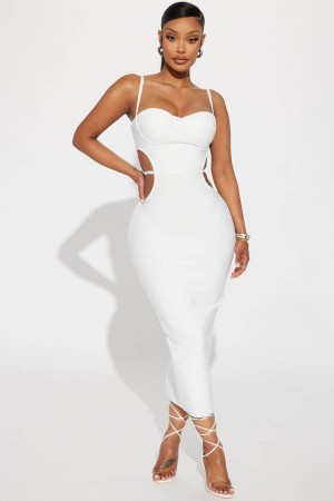 White Fashion Nova Elia Bandage Midi Women Dress USA | 539217UFI