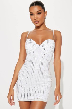 White Fashion Nova Ella Embellished Mini Women Dress USA | 260813WSF