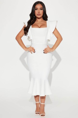 White Fashion Nova Elyse Bandage Midi Women Dress USA | 148623PCX