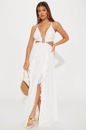 White Fashion Nova Endless Affection Maxi Women Dress USA | 981752IVZ