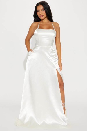 White Fashion Nova Fancy Taste Satin Maxi Women Dress USA | 954203VYJ