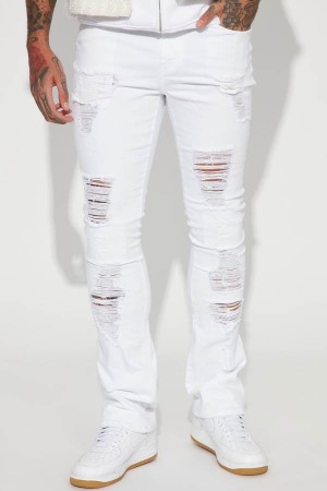 White Fashion Nova For Likes Stacked Skinny Flare Men Jeans USA | 632451QJM