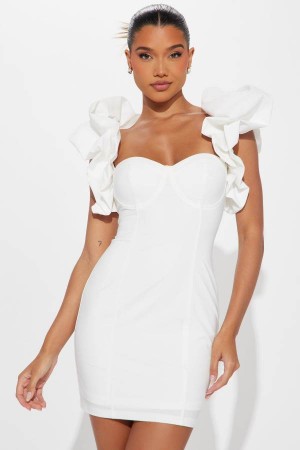 White Fashion Nova Forever Princess Ruffle Mini Women Dress USA | 903648VMK