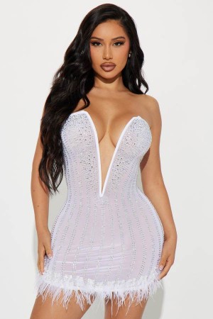 White Fashion Nova Glammed Up Embellished Mini Women Dress USA | 061973PDL