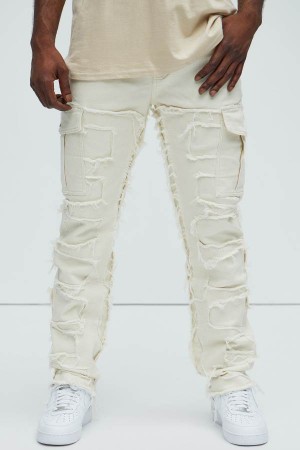 White Fashion Nova Got Me Distressed Cargo Straight Men Pants USA | 395827CRX