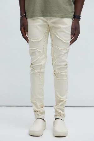 White Fashion Nova Got Your Back Patched Stacked Skinny Men Jeans USA | 894316ZJL