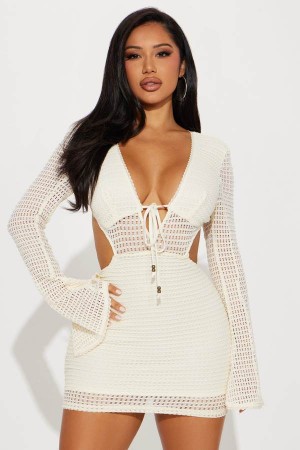 White Fashion Nova Ibiza Crochet Micro Mini Women Dress USA | 138240HWR