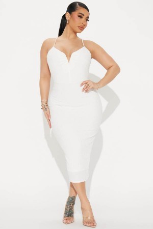 White Fashion Nova Ice Me Out Textured Midi Women Dress USA | 234701HFM