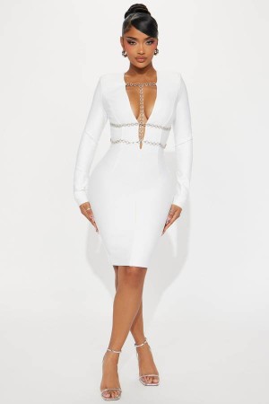 White Fashion Nova Kaia Bandage Midi Women Dress USA | 759021COE