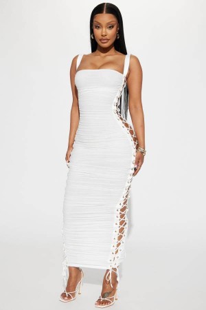 White Fashion Nova Laces Tied Maxi Women Dress USA | 201845CQD