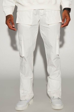 White Fashion Nova Lagos Textured Nylon Snap Cargo Men Pants USA | 359621RDU