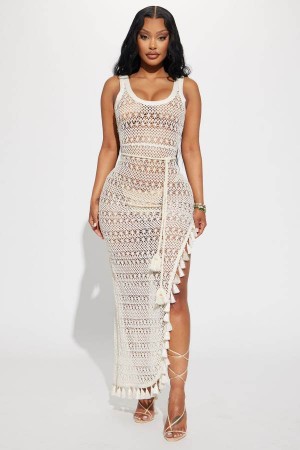 White Fashion Nova Laguna Crochet Maxi Women Dress USA | 504731ALI