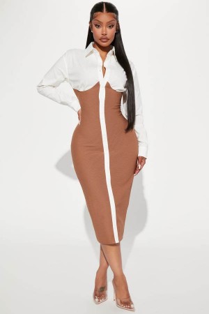 White Fashion Nova Let's Get Serious Midi Shirt Women Dress USA | 854263VTR