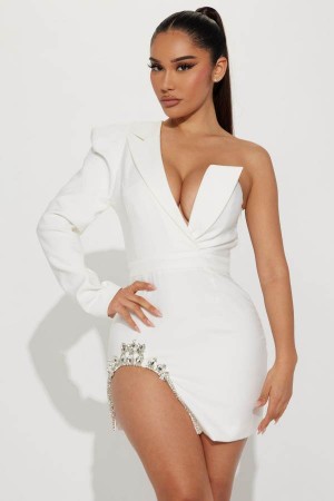 White Fashion Nova Melodramatic Muse Blazer Mini Women Dress USA | 842037LKG