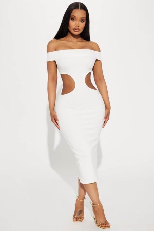 White Fashion Nova Mila Cutout Midi Women Dress USA | 482710VQR