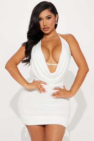 White Fashion Nova Mrs. Miami Slinky Mini Women Dress USA | 387945XLB