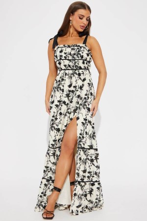 White Fashion Nova Natalie Printed Maxi Women Dress USA | 608945ZAX