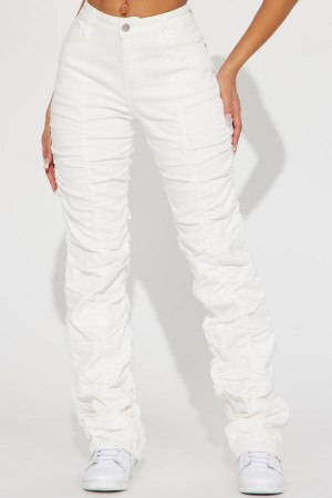 White Fashion Nova Nothing Like It Stretch Stacked Straight Leg Women Jeans USA | 750624UES