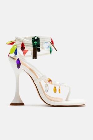 White Fashion Nova Party Seeker Wrap Up Heeled Women Sandals USA | 431082VUW