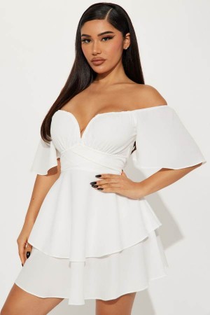 White Fashion Nova Rayna Ruffle Mini Women Dress USA | 974328DAG