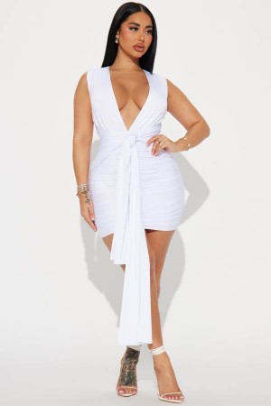 White Fashion Nova Reina Ruched Mini Women Dress USA | 143520GSL