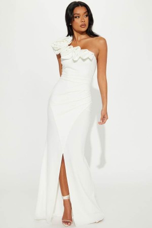 White Fashion Nova Ruffle Up Maxi Women Dress USA | 891076DWI