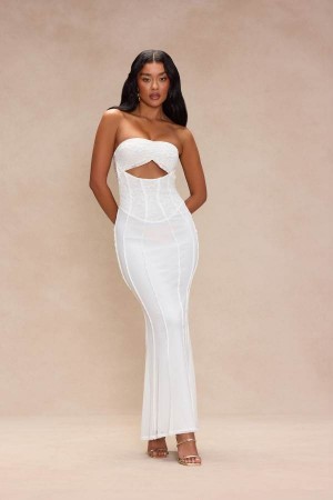 White Fashion Nova Ryliegh Mesh Maxi Women Dress USA | 435692MEB